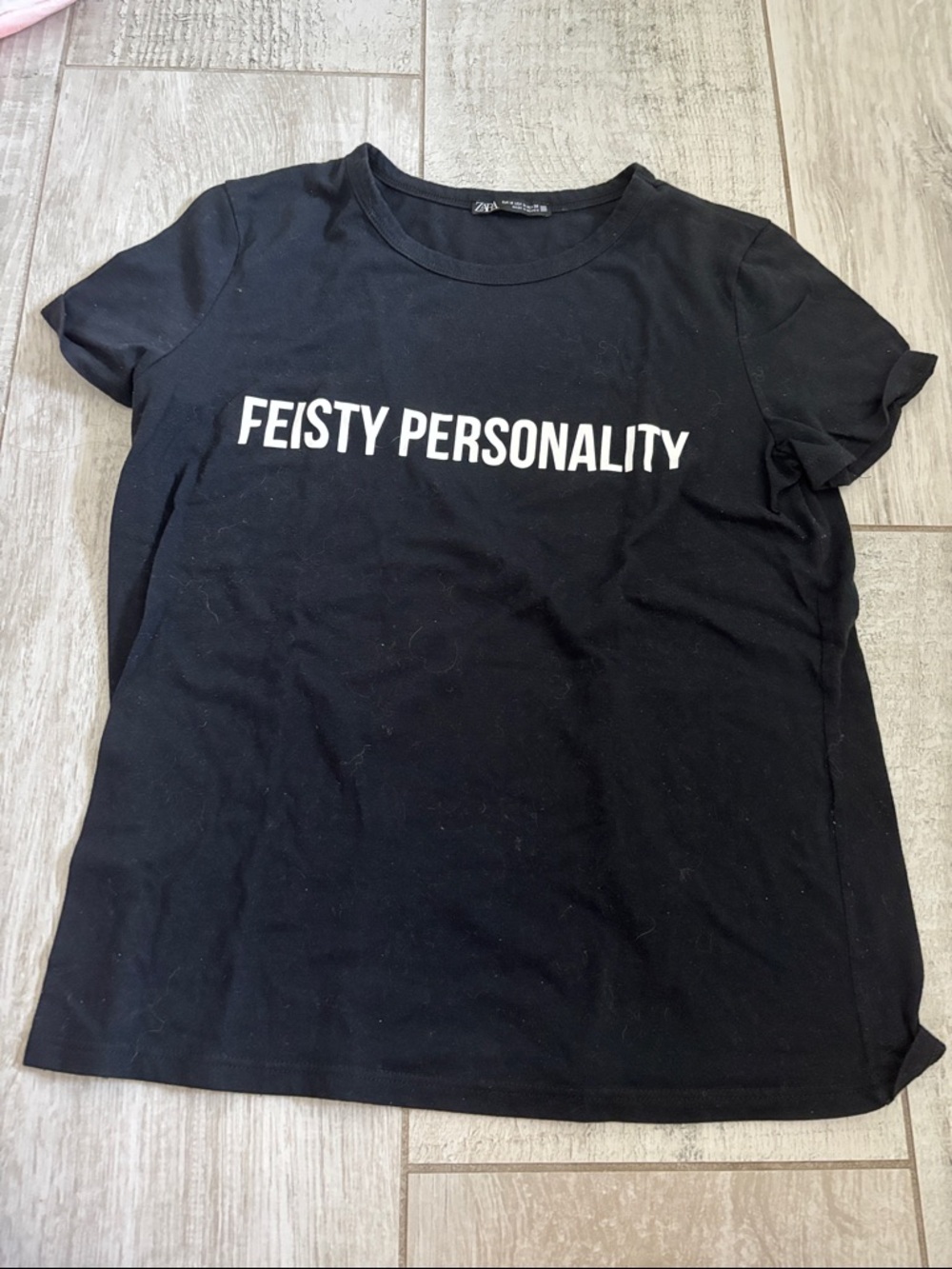 Zara Black 'Feisty Personality' Graphic Short Sleeve Tee